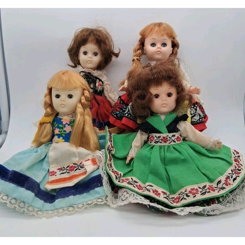 4 Vintage Vogue Ginny Dolls- Far Away Lands 1970's - Made In Hong Kong